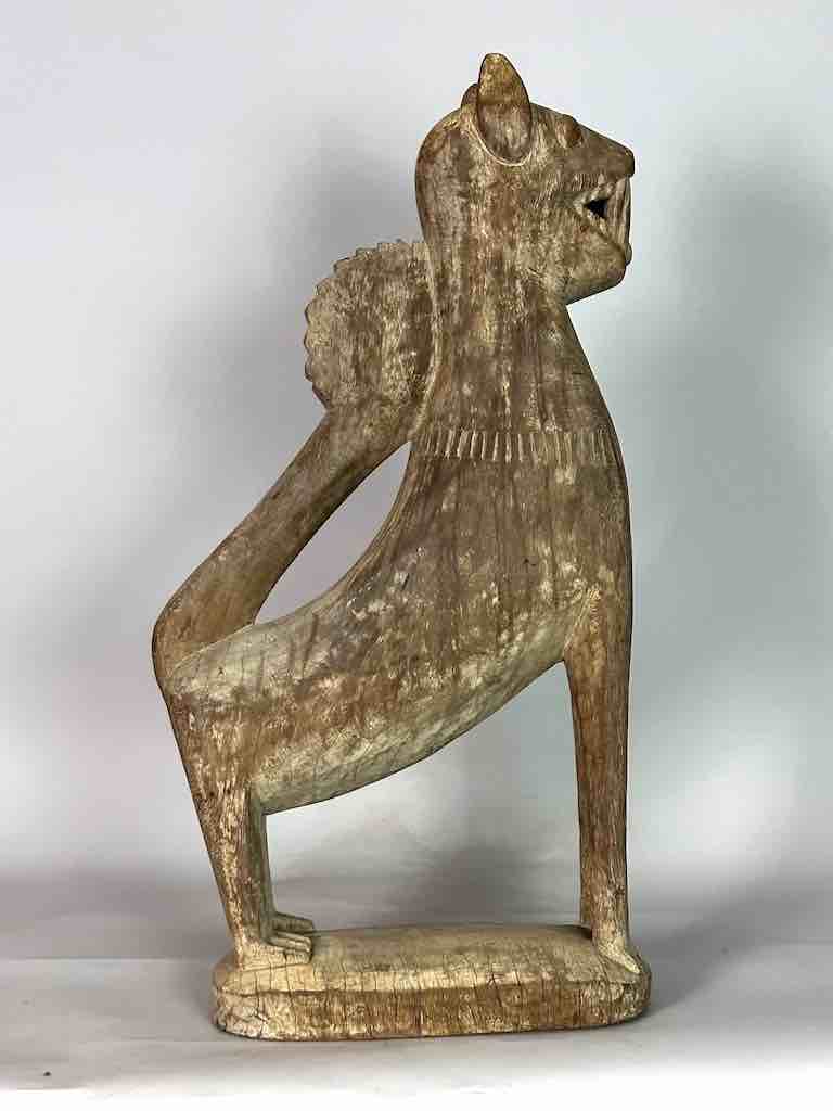 Very Large Vintage Wooden Fon Lion Figure | Benin, Africa
