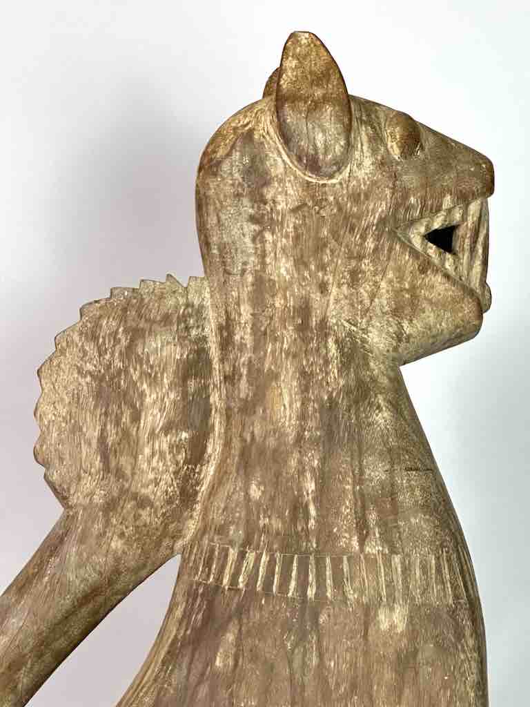Very Large Vintage Wooden Fon Lion Figure | Benin, Africa