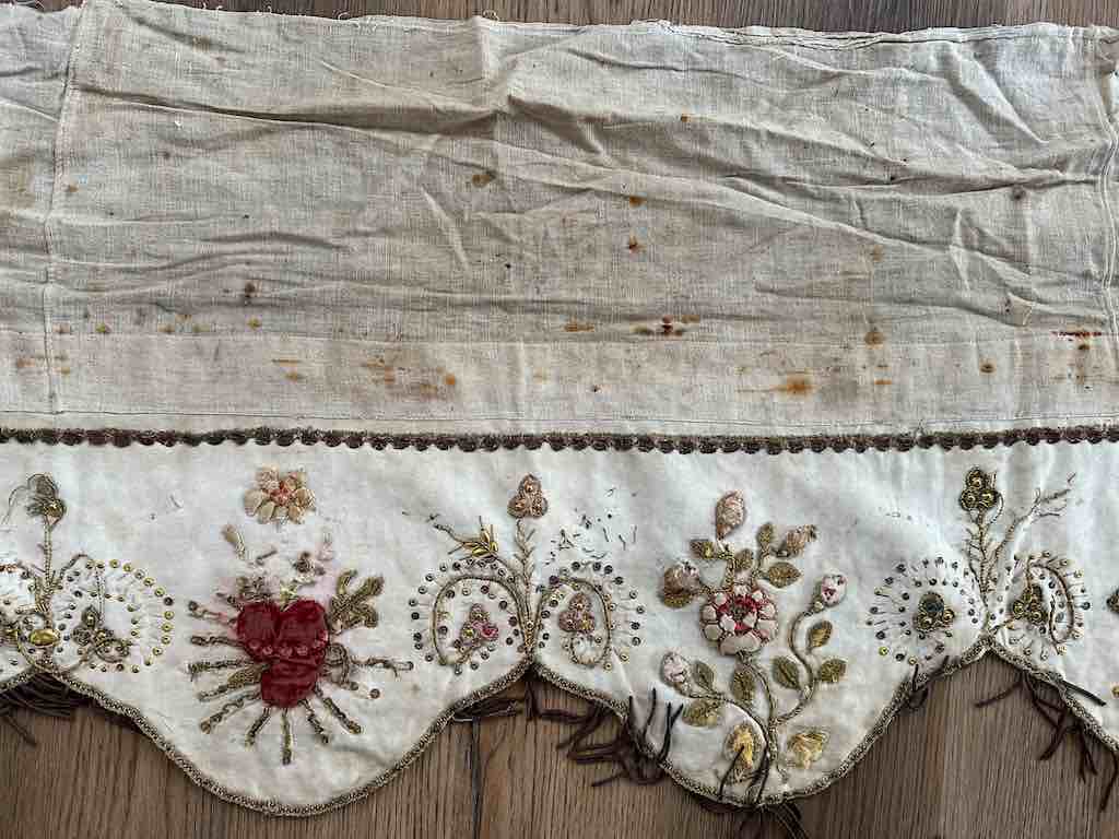 Antique Vietnamese Catholic Sacred Hearts Maltese Crosses Design Authentic Ecclesiastical Cloth Altar Textile