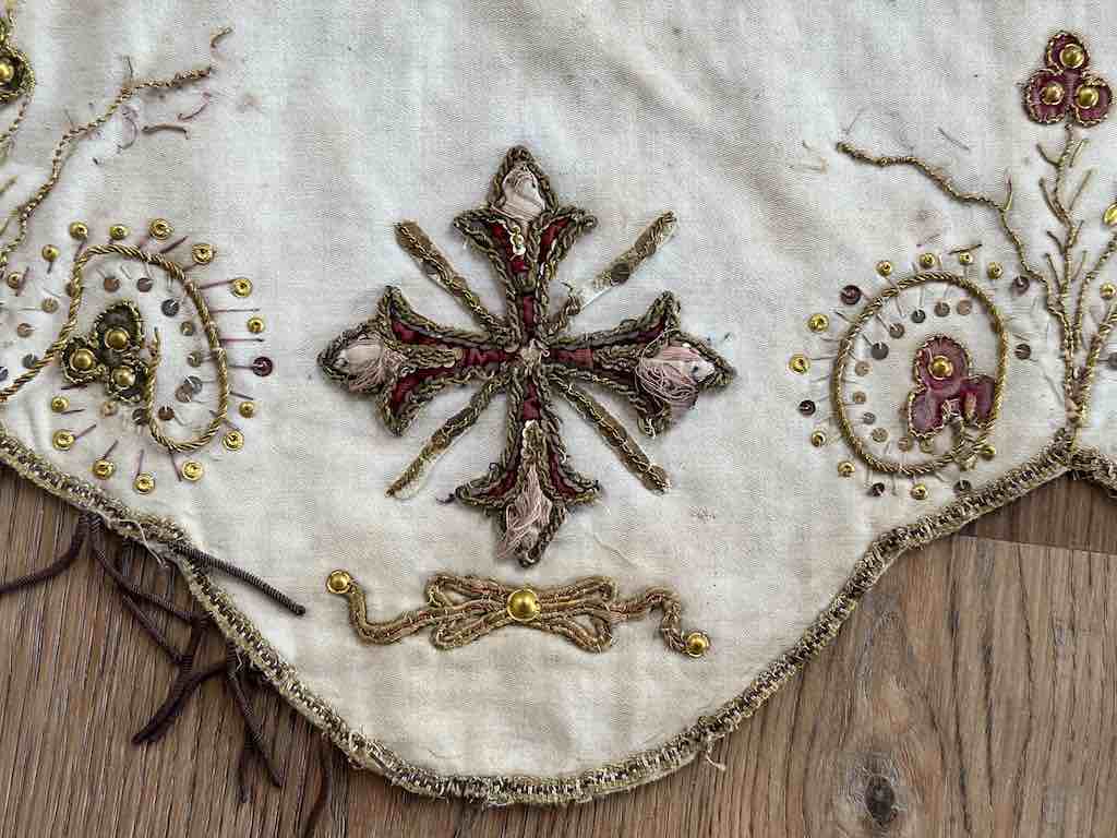 Antique Vietnamese Catholic Sacred Hearts Maltese Crosses Design Authentic Ecclesiastical Cloth Altar Textile