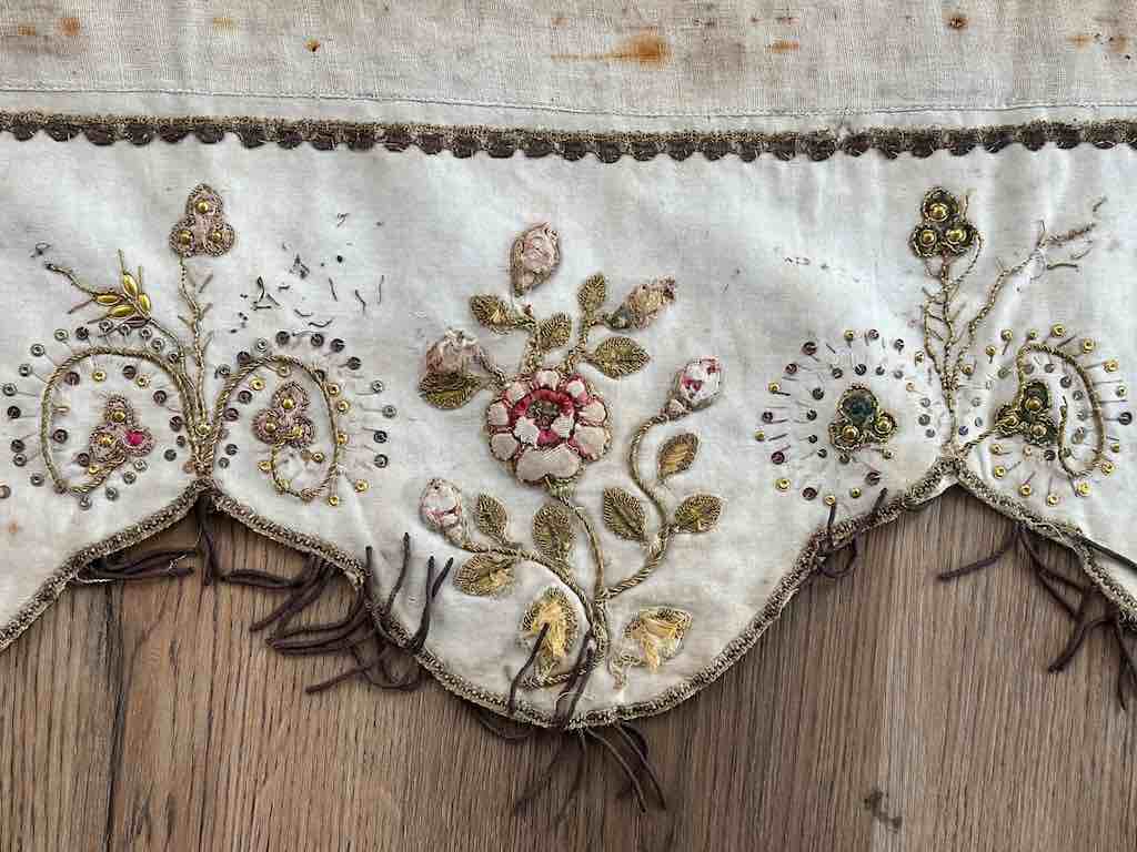 Antique Vietnamese Catholic Sacred Hearts Maltese Crosses Design Authentic Ecclesiastical Cloth Altar Textile