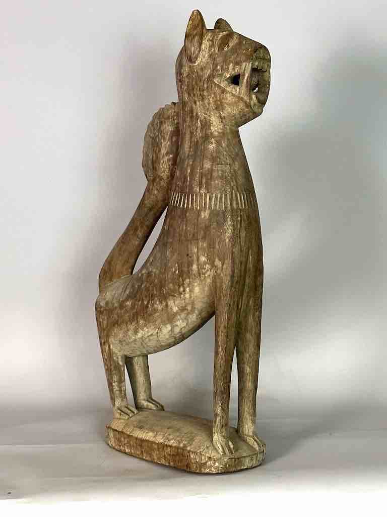 Very Large Vintage Wooden Fon Lion Figure | Benin, Africa