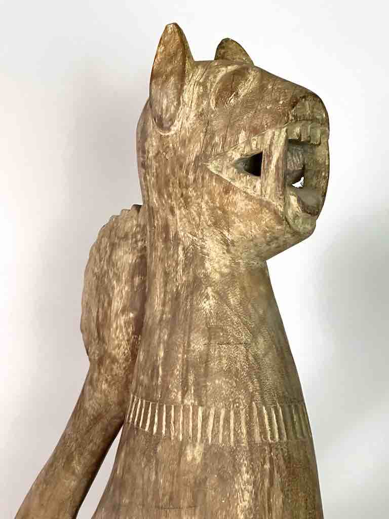 Very Large Vintage Wooden Fon Lion Figure | Benin, Africa