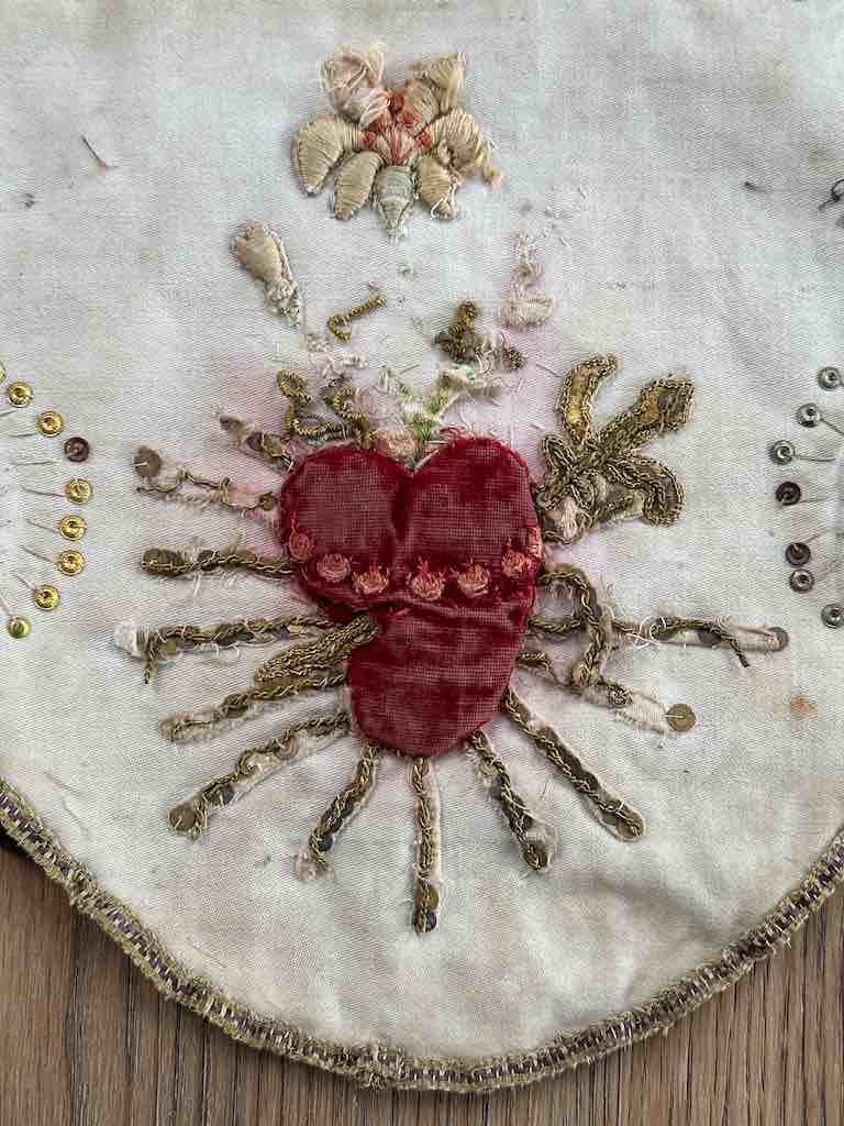 Antique Vietnamese Catholic Sacred Hearts Maltese Crosses Design Authentic Ecclesiastical Cloth Altar Textile