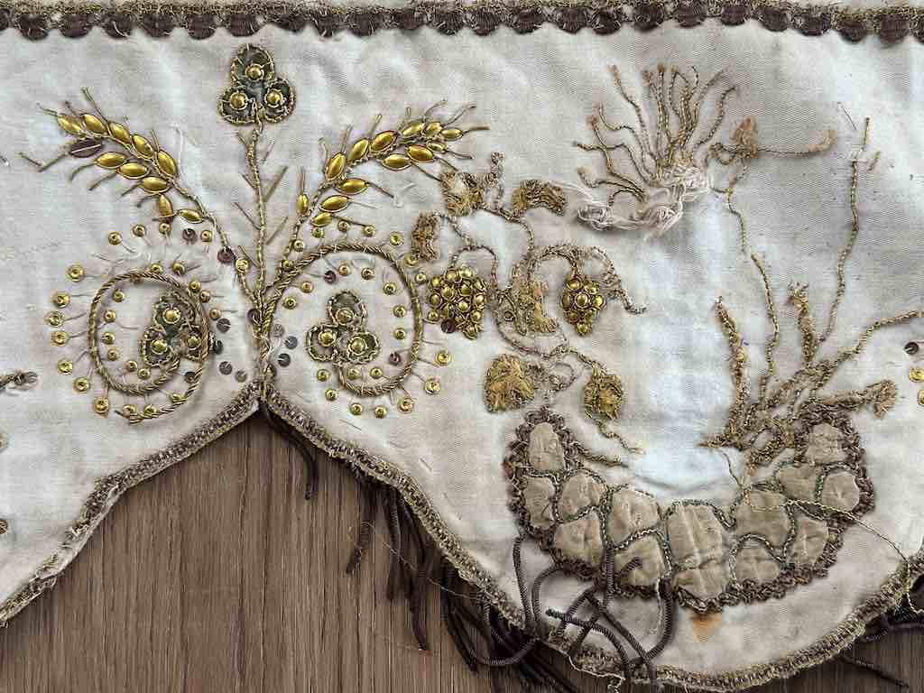 Antique Vietnamese Catholic Sacred Hearts Maltese Crosses Design Authentic Ecclesiastical Cloth Altar Textile