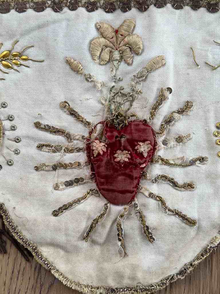Antique Vietnamese Catholic Sacred Hearts Maltese Crosses Design Authentic Ecclesiastical Cloth Altar Textile