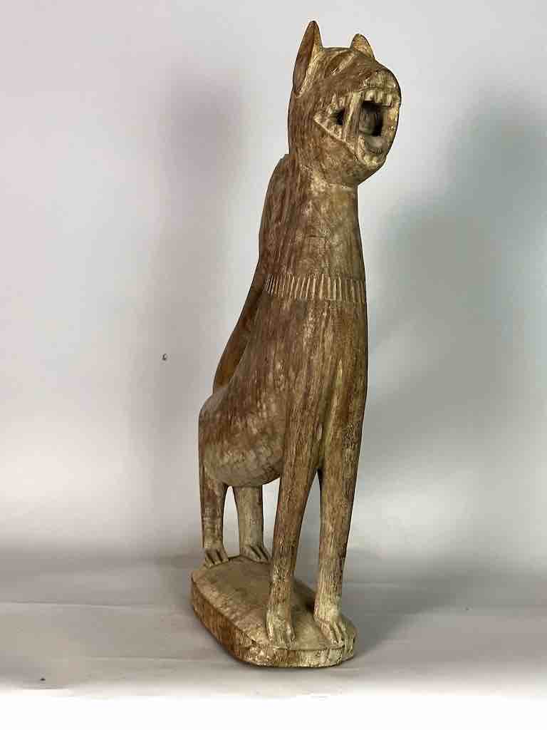 Very Large Vintage Wooden Fon Lion Figure | Benin, Africa