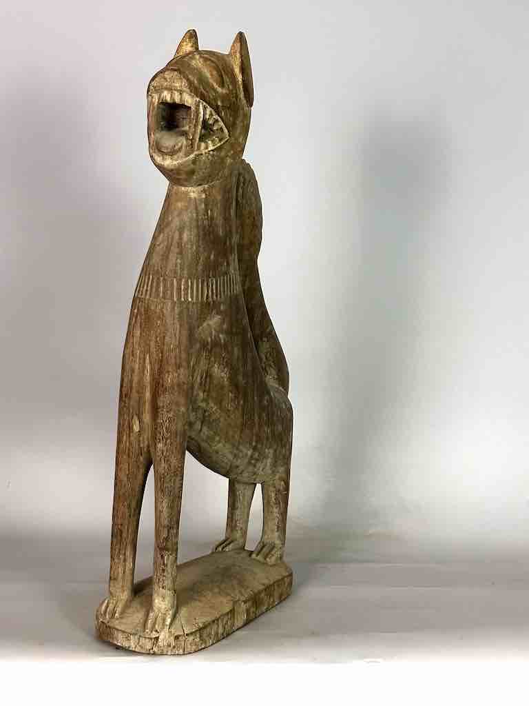 Very Large Vintage Wooden Fon Lion Figure | Benin, Africa