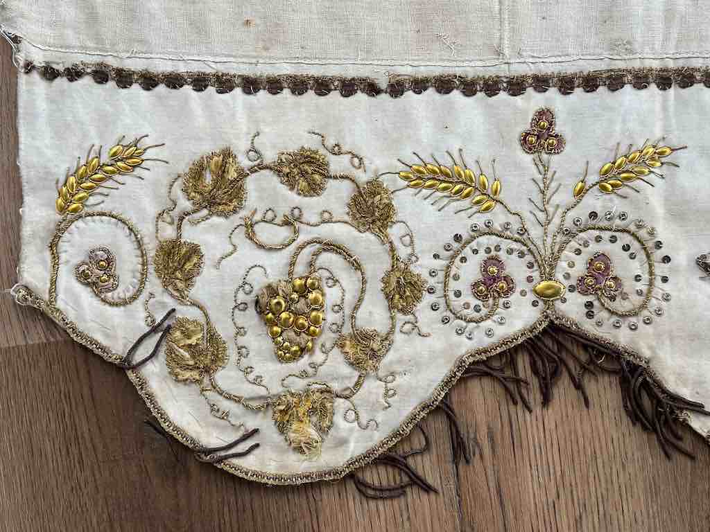 Antique Vietnamese Catholic Sacred Hearts Maltese Crosses Design Authentic Ecclesiastical Cloth Altar Textile