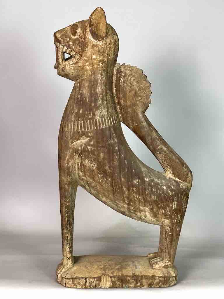 Very Large Vintage Wooden Fon Lion Figure | Benin, Africa
