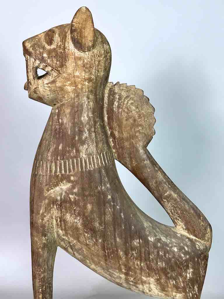 Very Large Vintage Wooden Fon Lion Figure | Benin, Africa