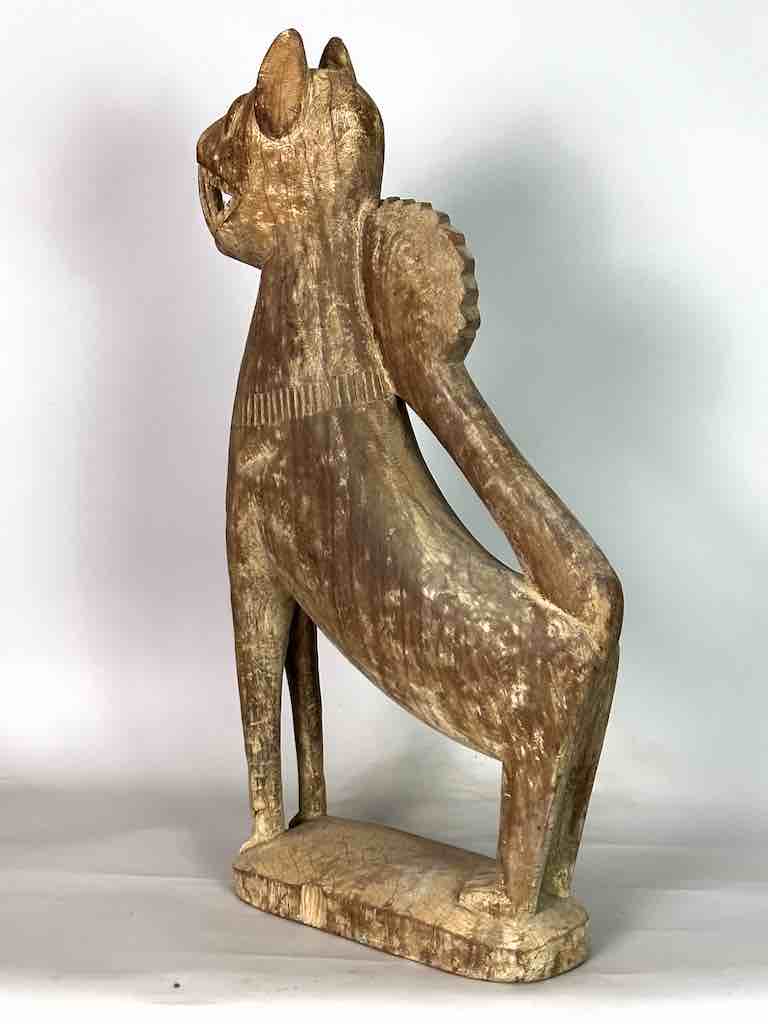 Very Large Vintage Wooden Fon Lion Figure | Benin, Africa