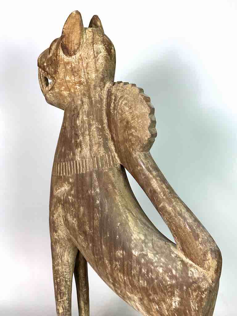 Very Large Vintage Wooden Fon Lion Figure | Benin, Africa