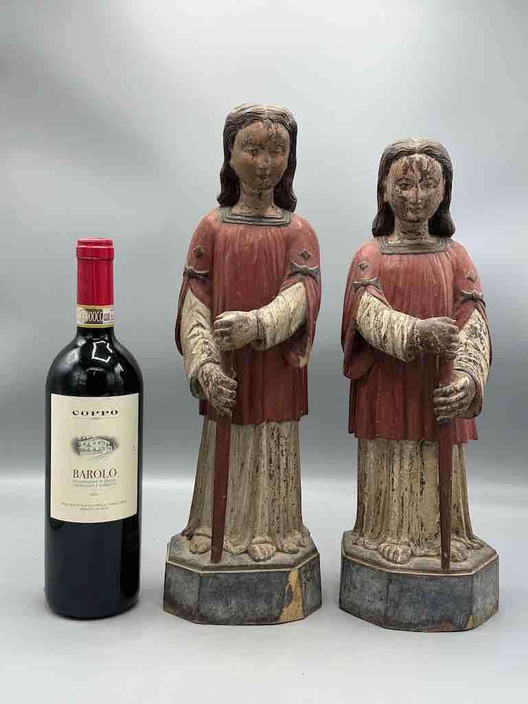Large Antique Vietnamese Catholic Saint Figure Pair of Angels