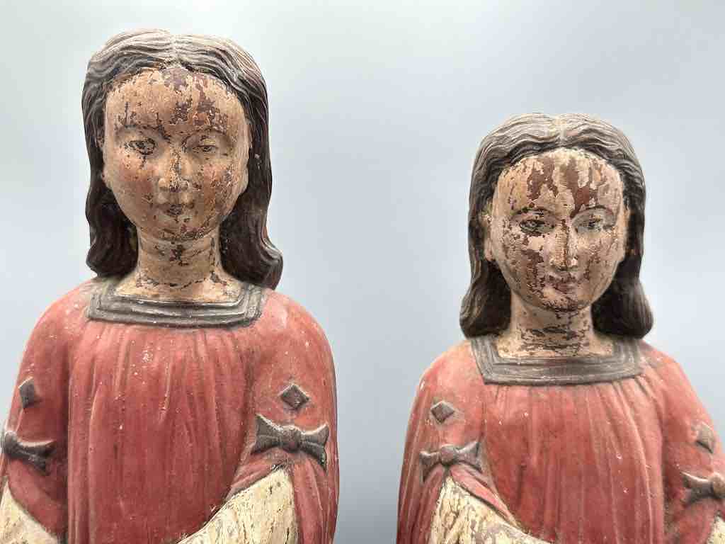 Large Antique Vietnamese Catholic Saint Figure Pair of Angels