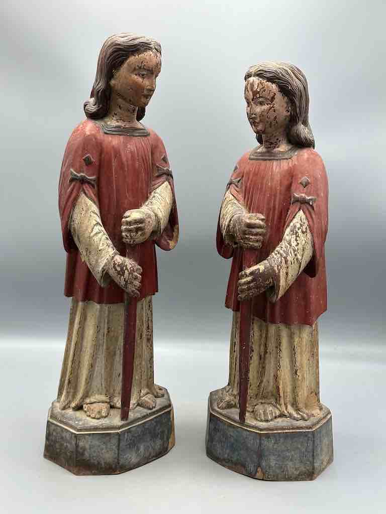 Large Antique Vietnamese Catholic Saint Figure Pair of Angels