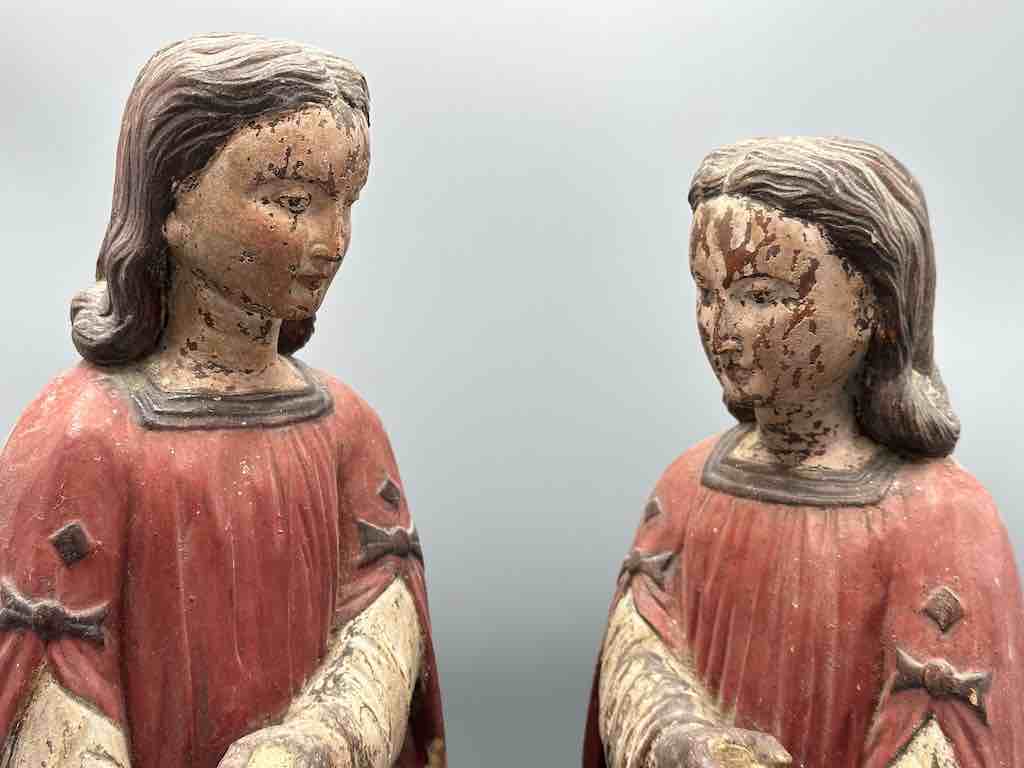 Large Antique Vietnamese Catholic Saint Figure Pair of Angels