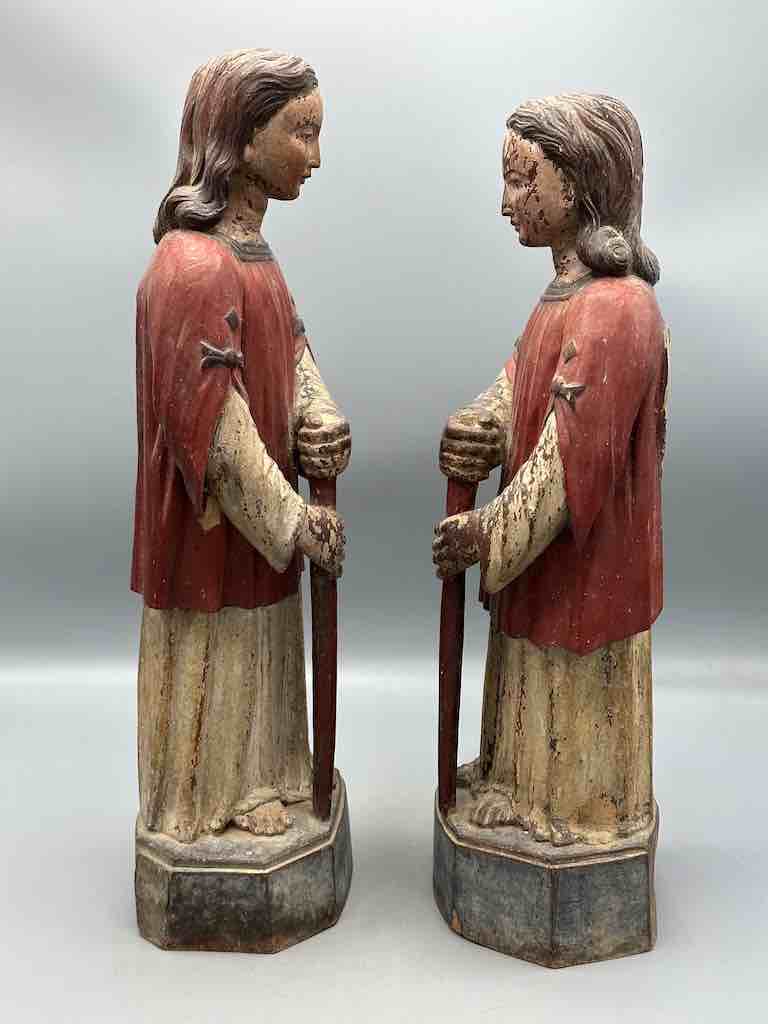 Large Antique Vietnamese Catholic Saint Figure Pair of Angels