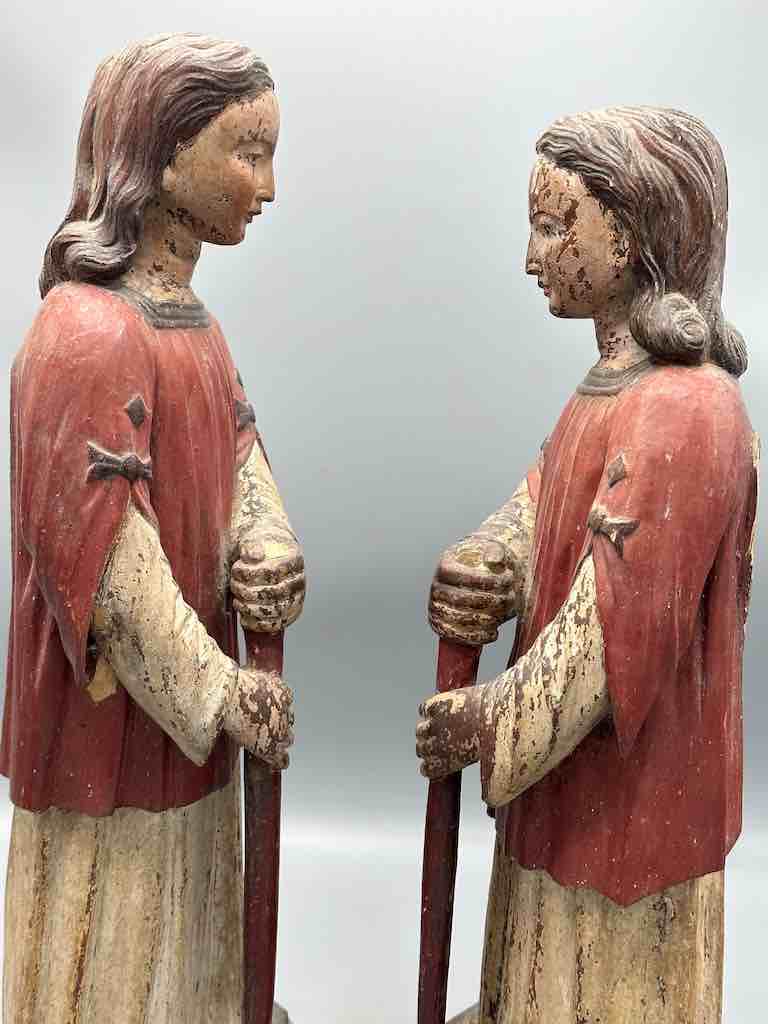 Large Antique Vietnamese Catholic Saint Figure Pair of Angels