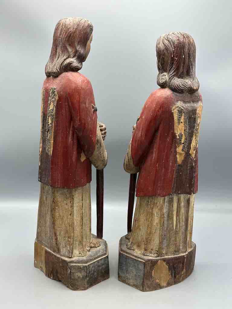 Large Antique Vietnamese Catholic Saint Figure Pair of Angels