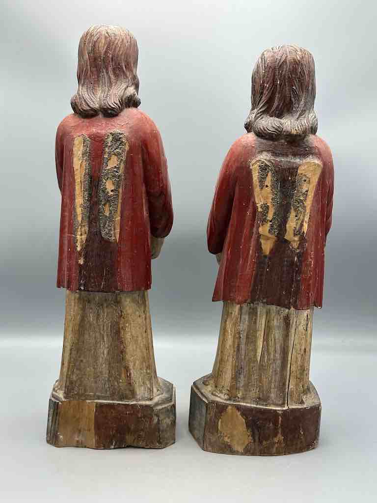 Large Antique Vietnamese Catholic Saint Figure Pair of Angels