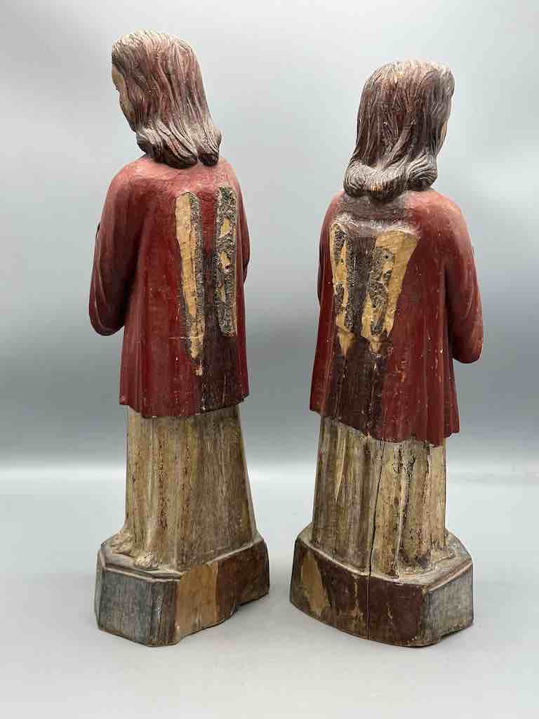 Large Antique Vietnamese Catholic Saint Figure Pair of Angels
