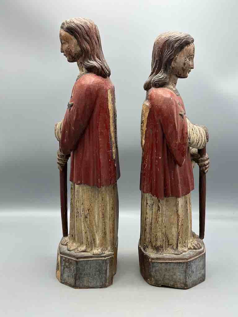 Large Antique Vietnamese Catholic Saint Figure Pair of Angels