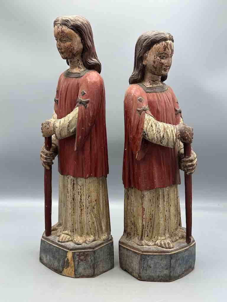 Large Antique Vietnamese Catholic Saint Figure Pair of Angels