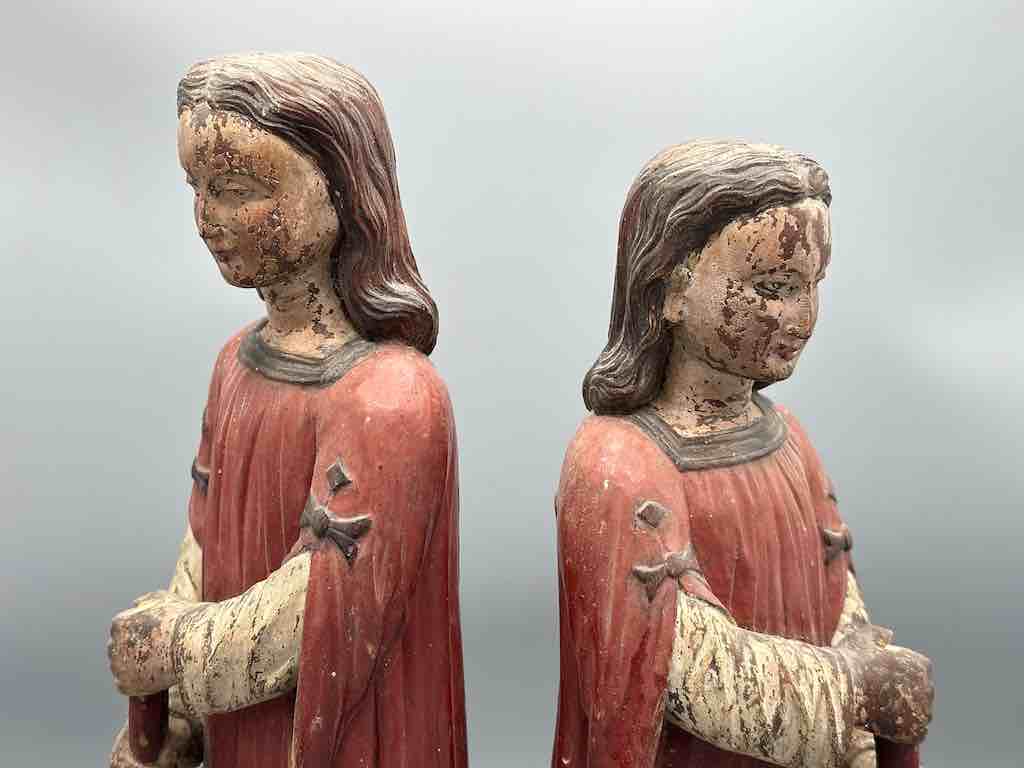 Large Antique Vietnamese Catholic Saint Figure Pair of Angels