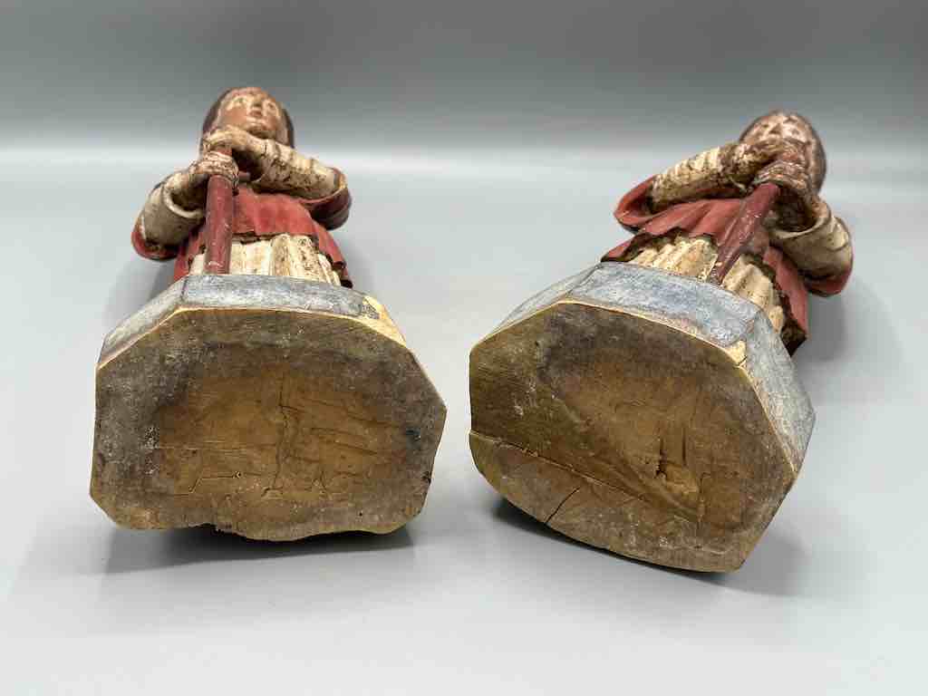 Large Antique Vietnamese Catholic Saint Figure Pair of Angels