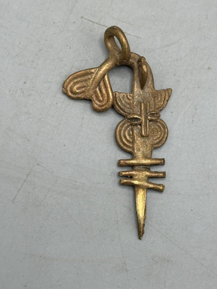 Small African Brass Sawfish Pendant - left oriented tail - Ghana