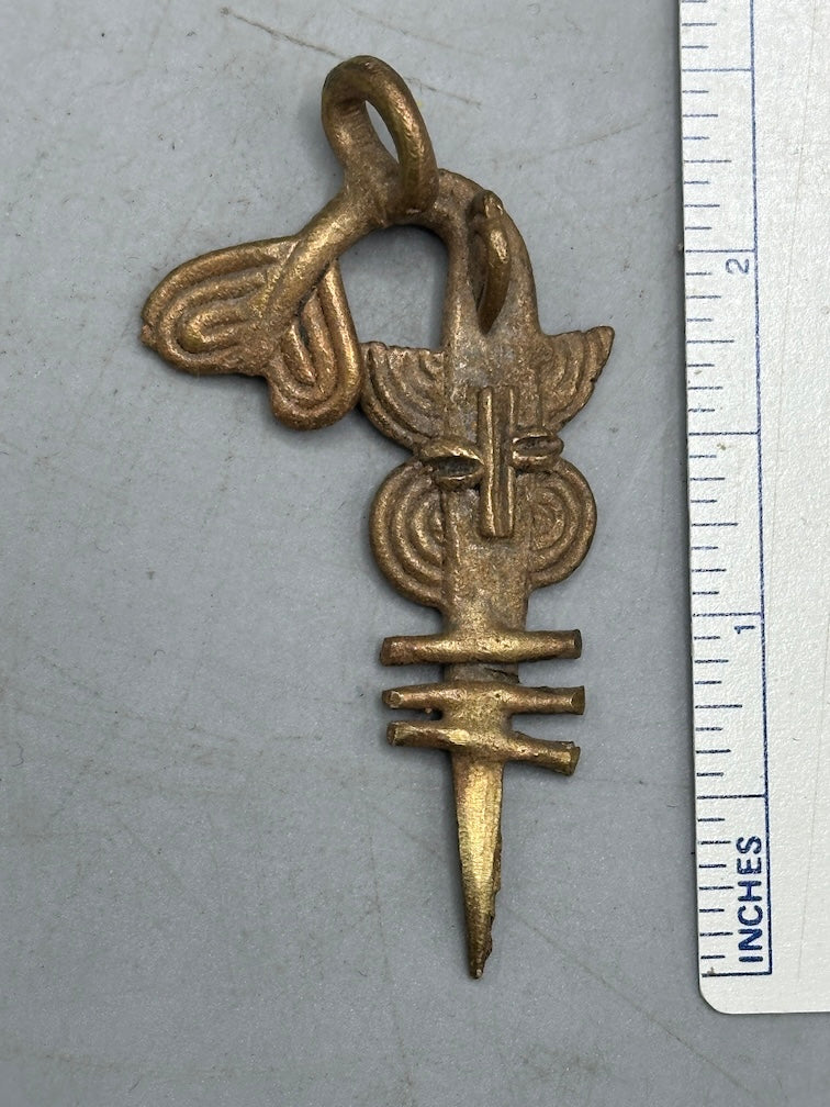 Small African Brass Sawfish Pendant - left oriented tail - Ghana