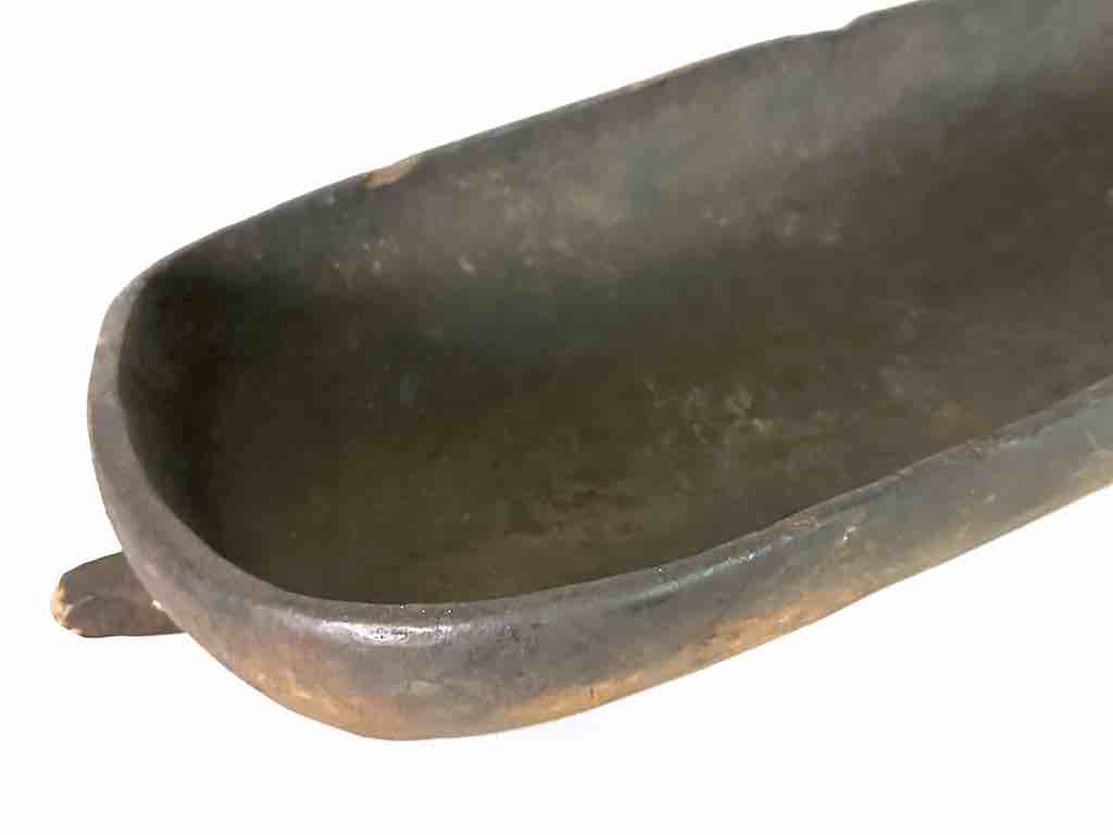 Vintage Wooden Tshi Long Vessel from Congo, Africa | 24"