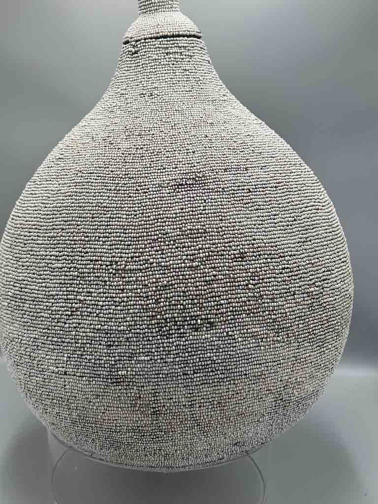 Congolese Beaded Decor Gourd from Kenya Africa - Gray
