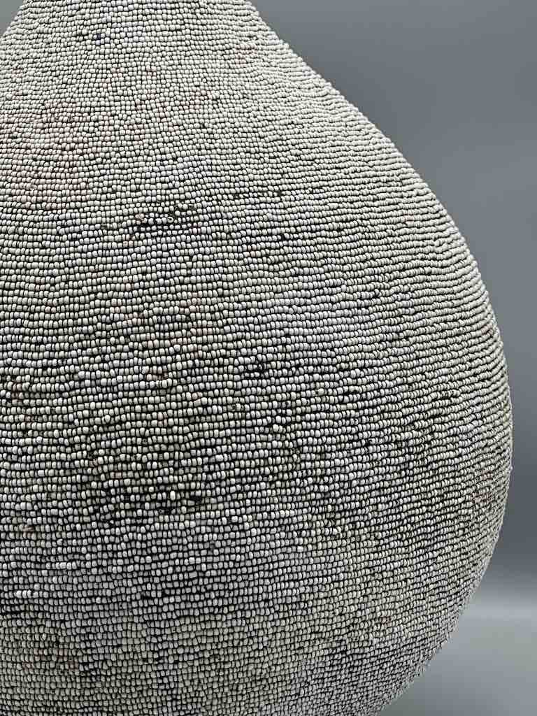 Congolese Beaded Decor Gourd from Kenya Africa - Gray
