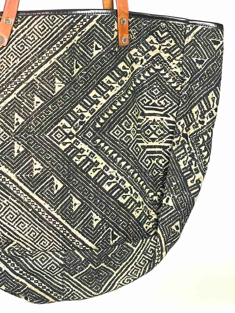 Large Vintage Vietnamese Textile Leather Handle Handbag