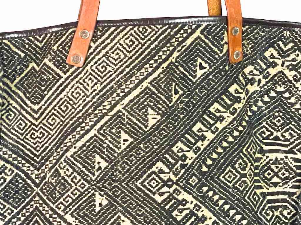 Large Vintage Vietnamese Textile Leather Handle Handbag