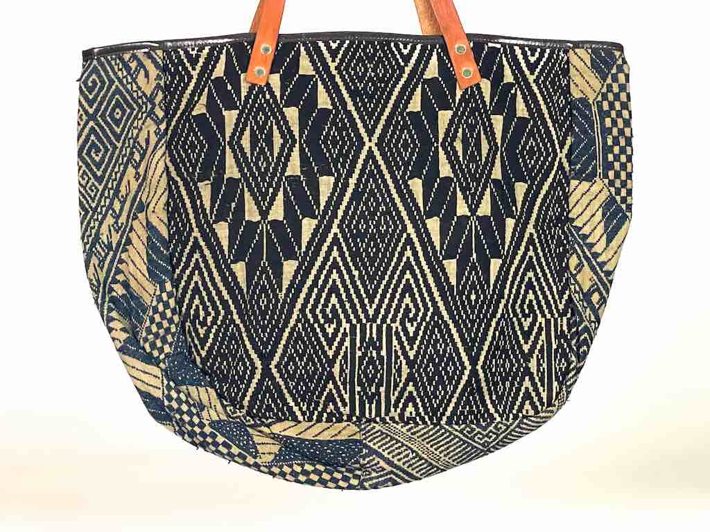 Large Vintage Vietnamese Textile Leather Handle Handbag