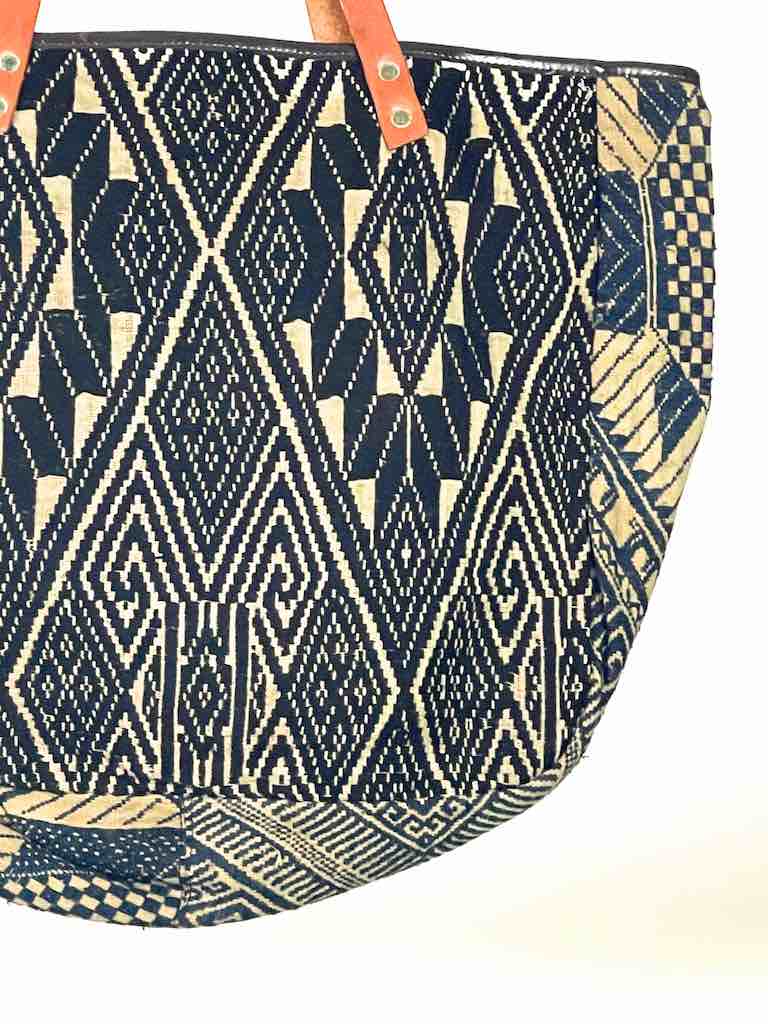 Large Vintage Vietnamese Textile Leather Handle Handbag