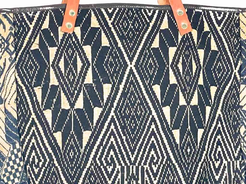 Large Vintage Vietnamese Textile Leather Handle Handbag