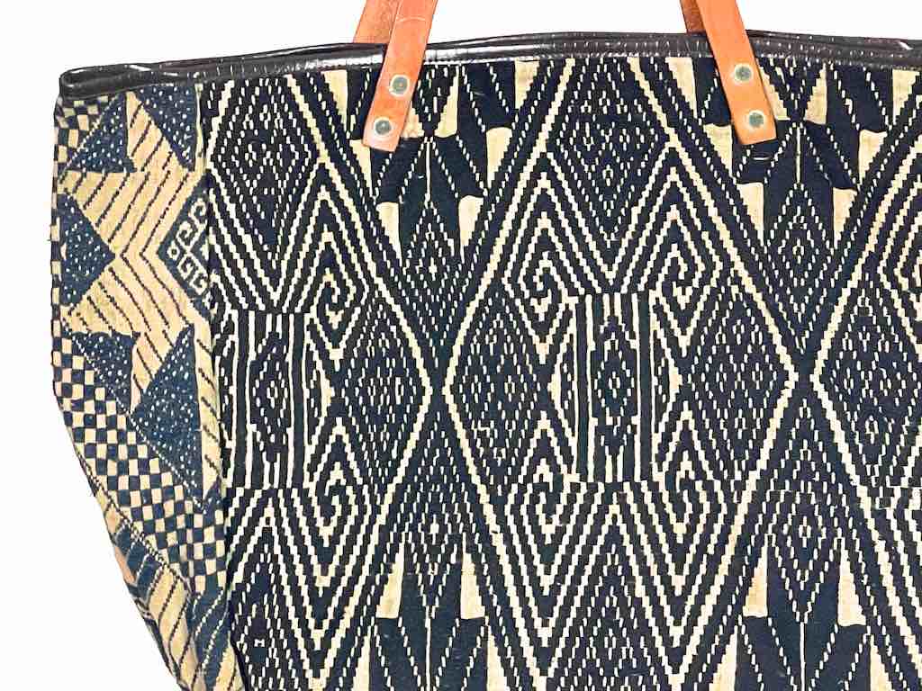 Large Vintage Vietnamese Textile Leather Handle Handbag