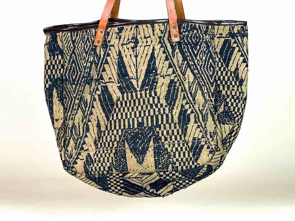 Large Vintage Vietnamese Textile Leather Handle Handbag