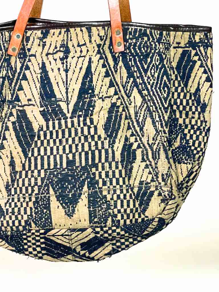 Large Vintage Vietnamese Textile Leather Handle Handbag