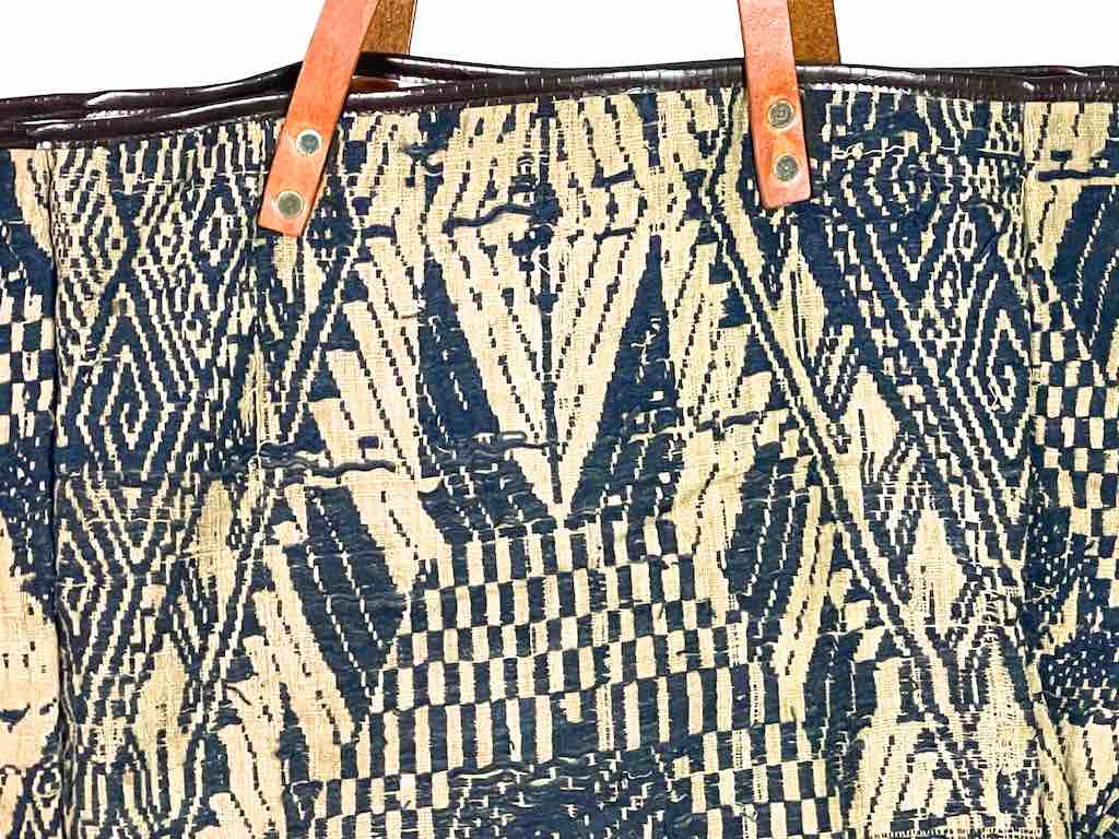 Large Vintage Vietnamese Textile Leather Handle Handbag