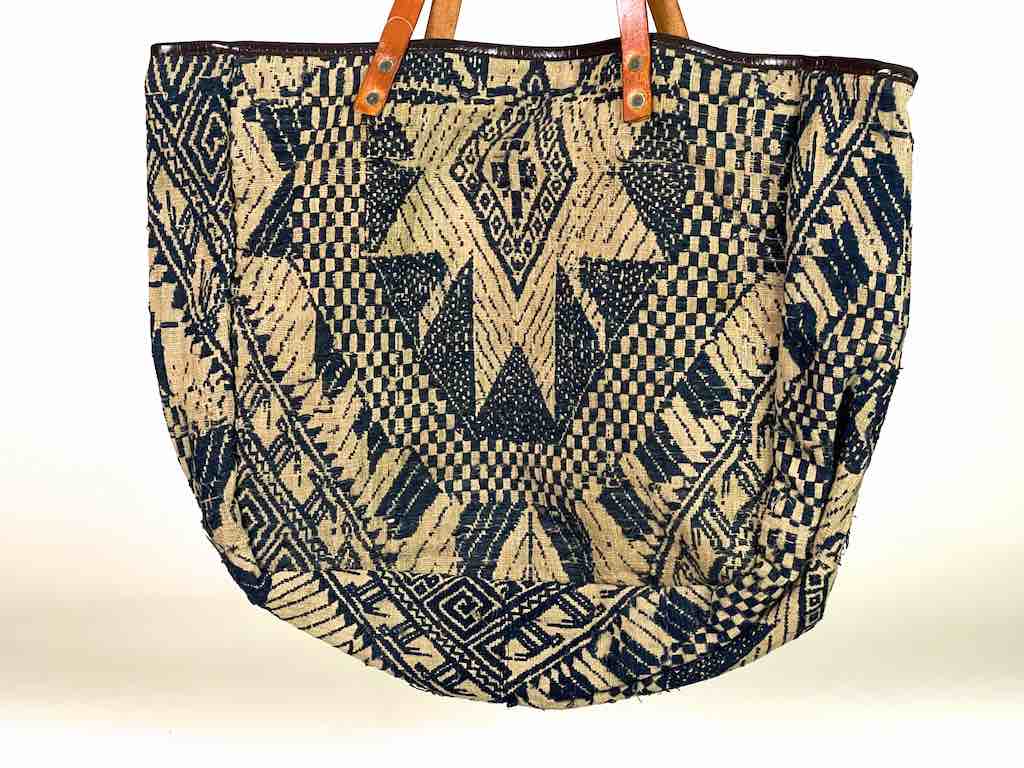 Large Vintage Vietnamese Textile Leather Handle Handbag
