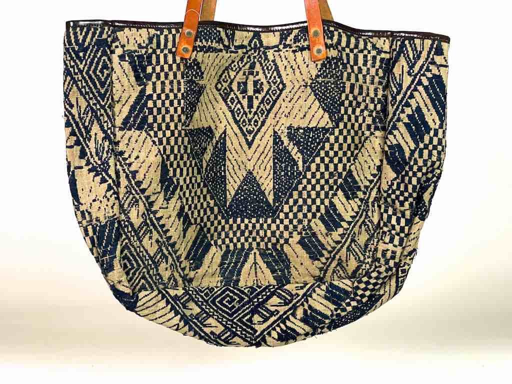 Large Vintage Vietnamese Textile Leather Handle Handbag