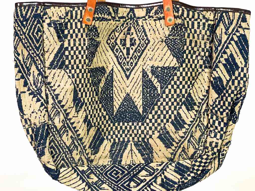 Large Vintage Vietnamese Textile Leather Handle Handbag
