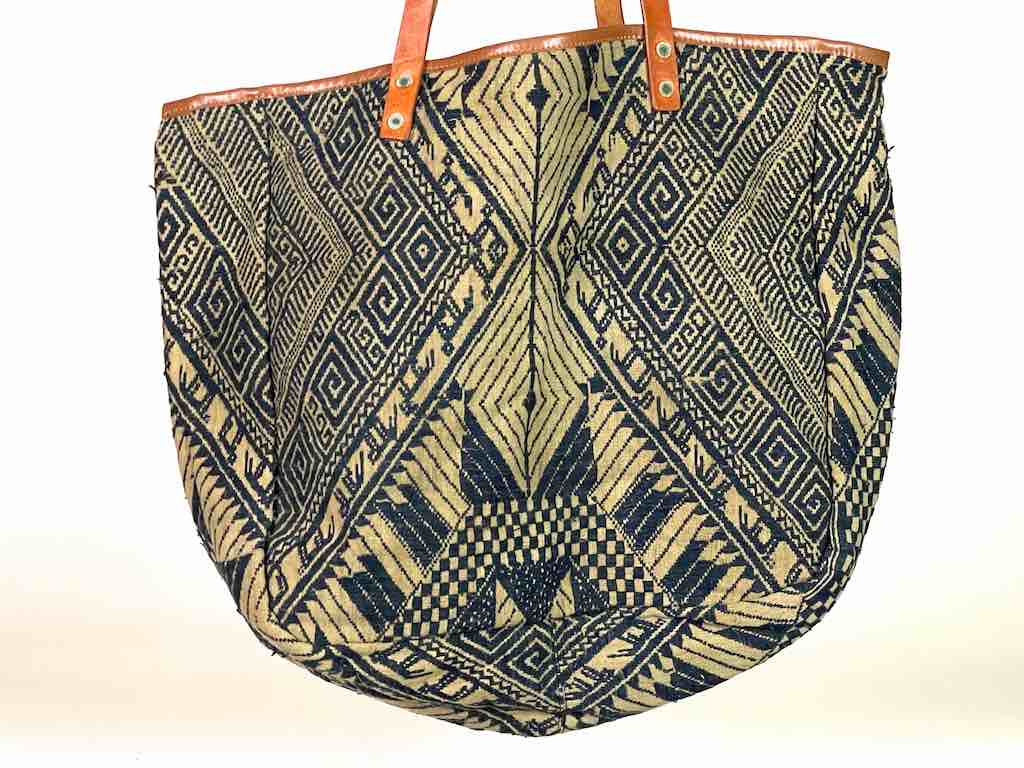 Large Vintage Vietnamese Textile Leather Handle Handbag
