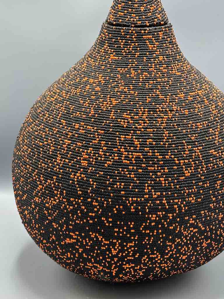 Congolese Beaded Decor Gourd from Kenya Africa - Orange/Black