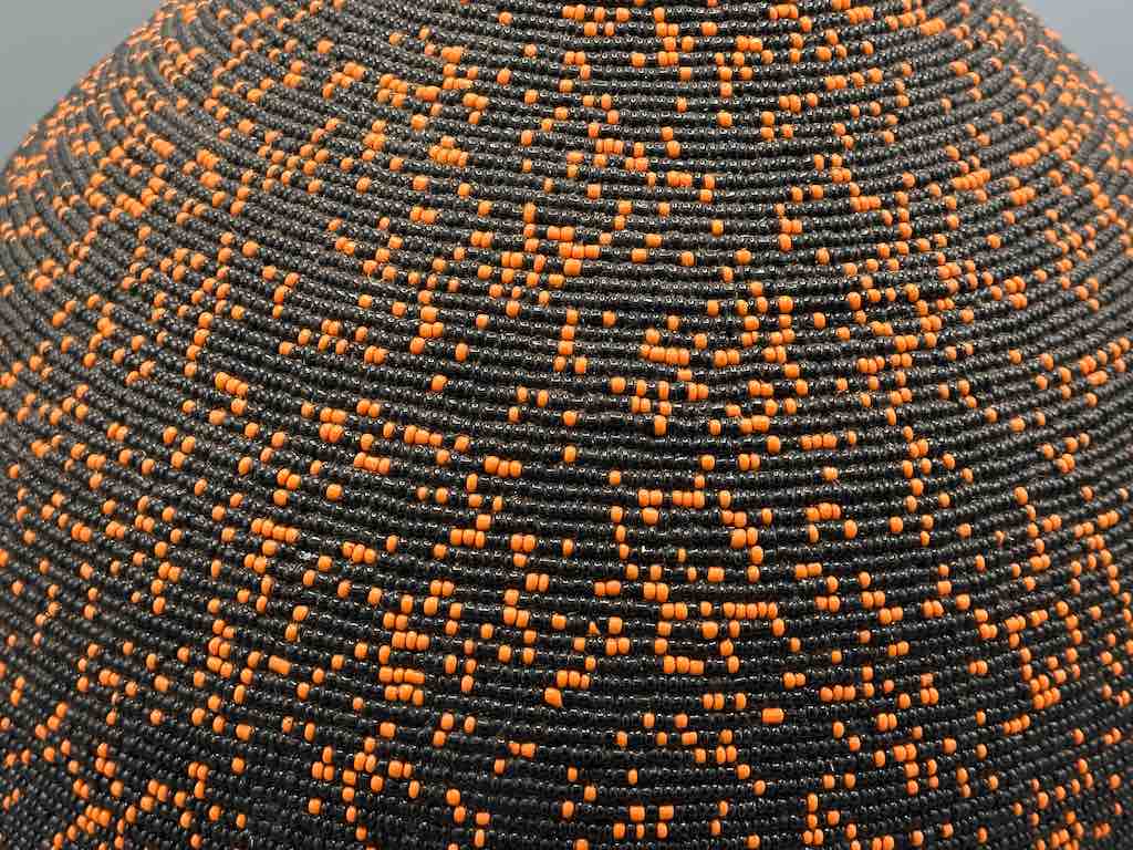 Congolese Beaded Decor Gourd from Kenya Africa - Orange/Black